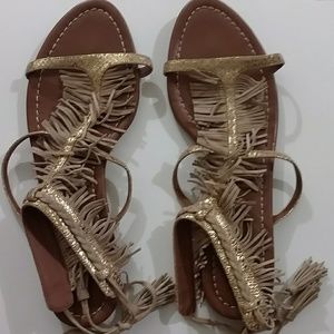 Italian leather fringe tie back sandal